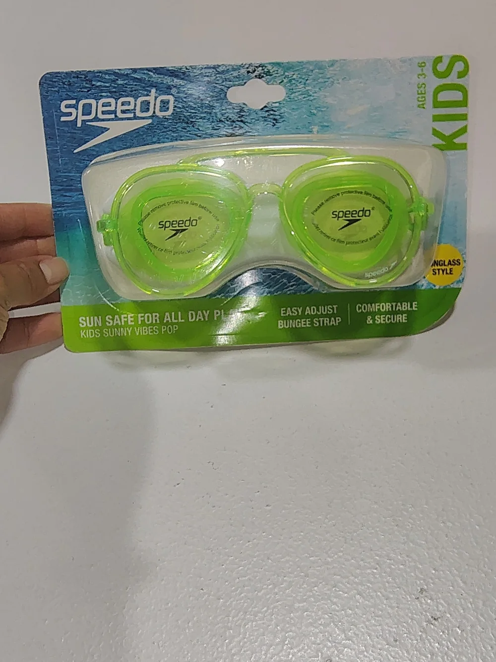 Speedo Kid's Sunny Vibes Pop Sunglass Style Green Glow Swim Goggles Ages 3-6